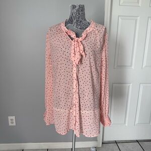 Torrid Pink Blouse with Red Polka Dots